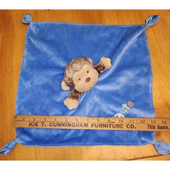 Small Wonders Blue Monkey Rattle Lovey Security Blanket Blankey Cute Plush Soft - Picture 3 of 5